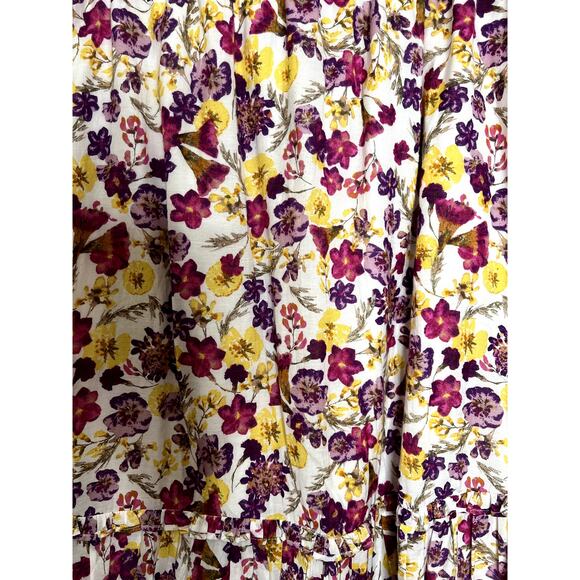 J.Crew skirt size M tiered midi floral burgundy/yellow elastic waiset adjustable - Picture 6 of 10